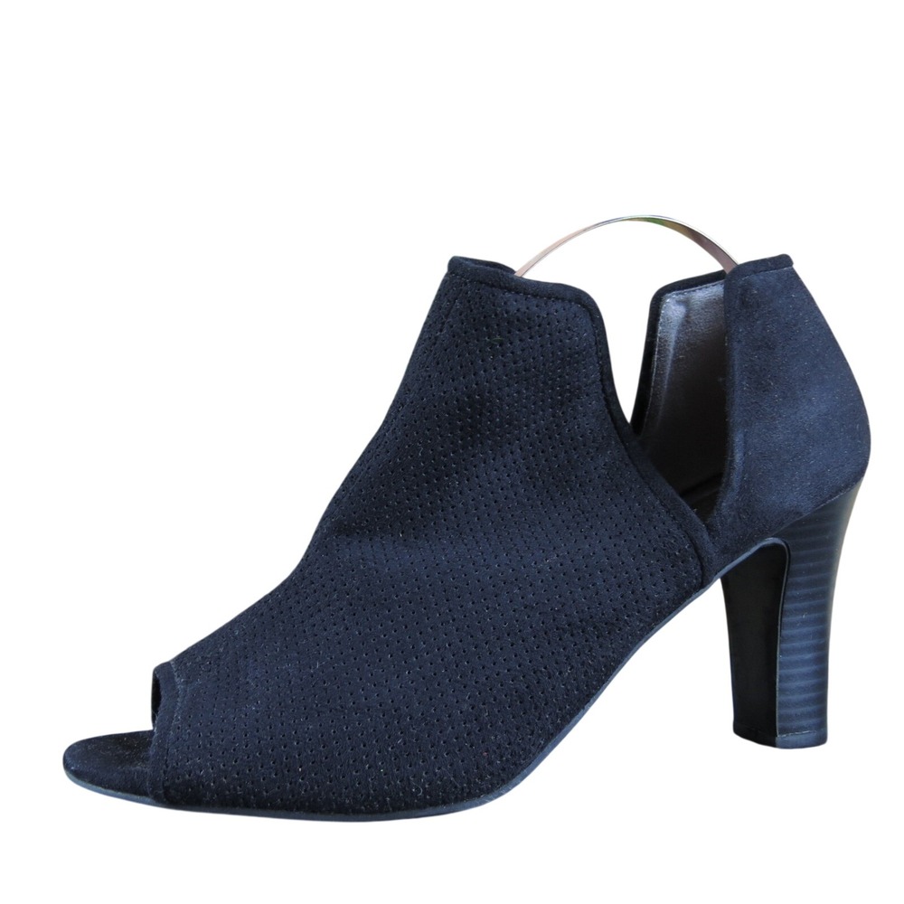 Life Stride Black Peep Toe High Heel Booties Women 8.5 Perforated Fabric Comfort